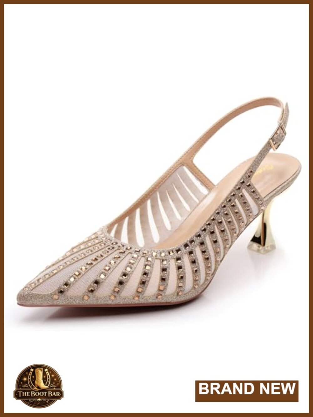 Womens Slingback Kitten Heel Pump Pointed Toe Rhinestone Dress Shoe